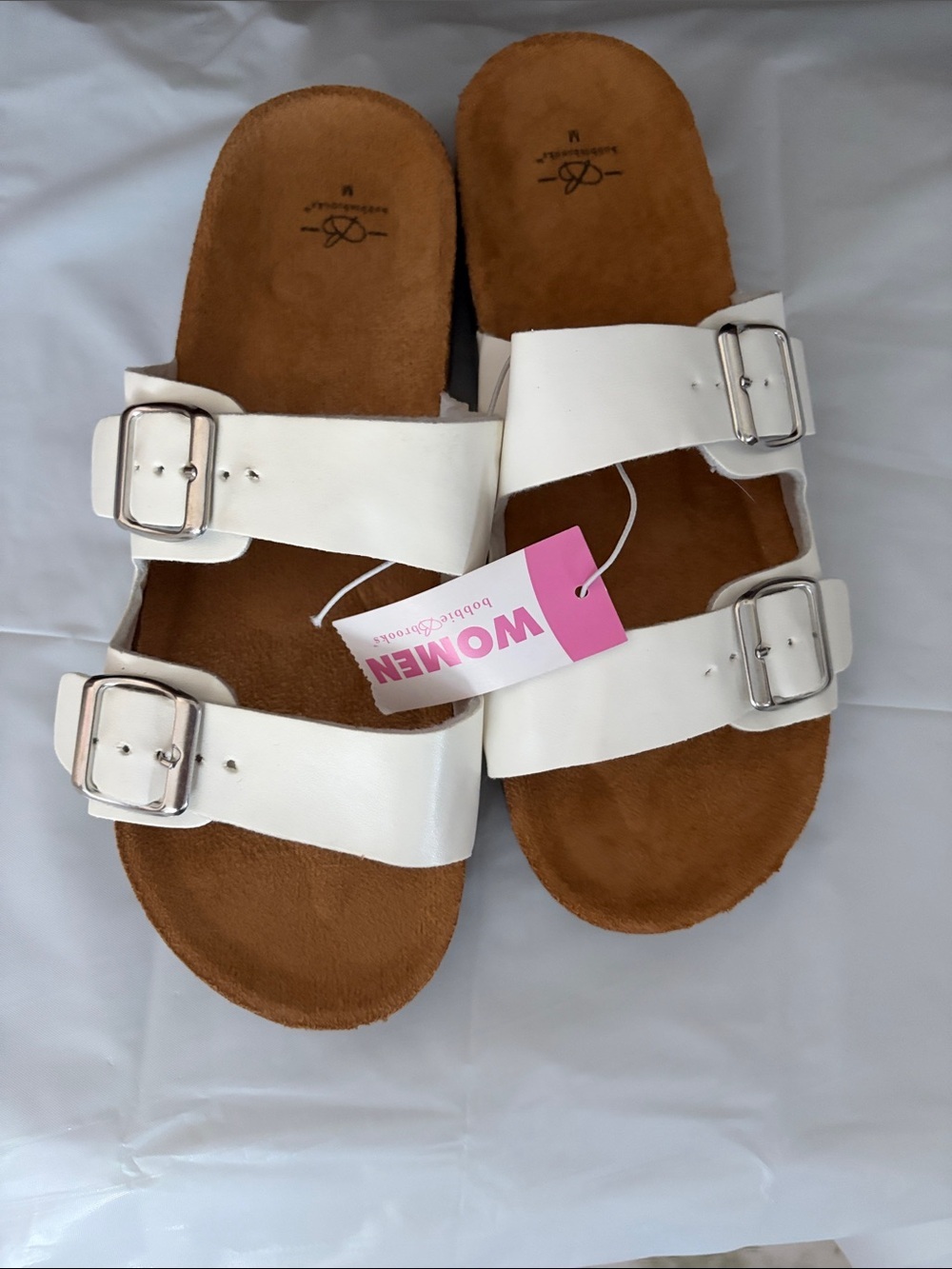 Women’s White Double-Buckle Slide Sandals 7-8 NWT